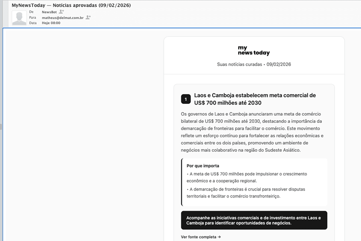Interface de aprovação de notícias do MyNewsToday